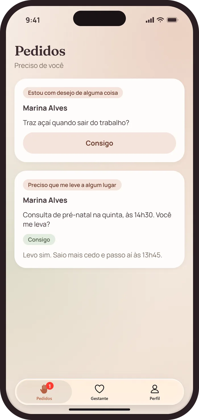 Pedidos recebidos pela pessoa de confiança